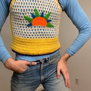 70s Handmade sunrise crochet crop top image 1