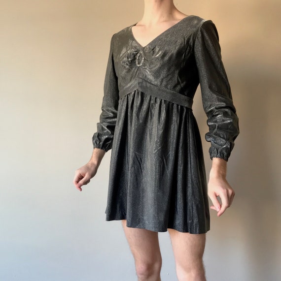 60s Metallic gunmetal mini dress