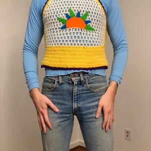 70s Handmade sunrise crochet crop top image 9