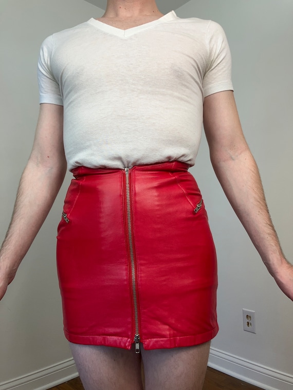 80s North Beach Leather red leather mini skirt - image 9