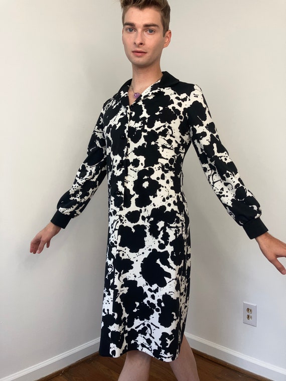 60s Technicolor Paint Splatter Midi Dress - Small