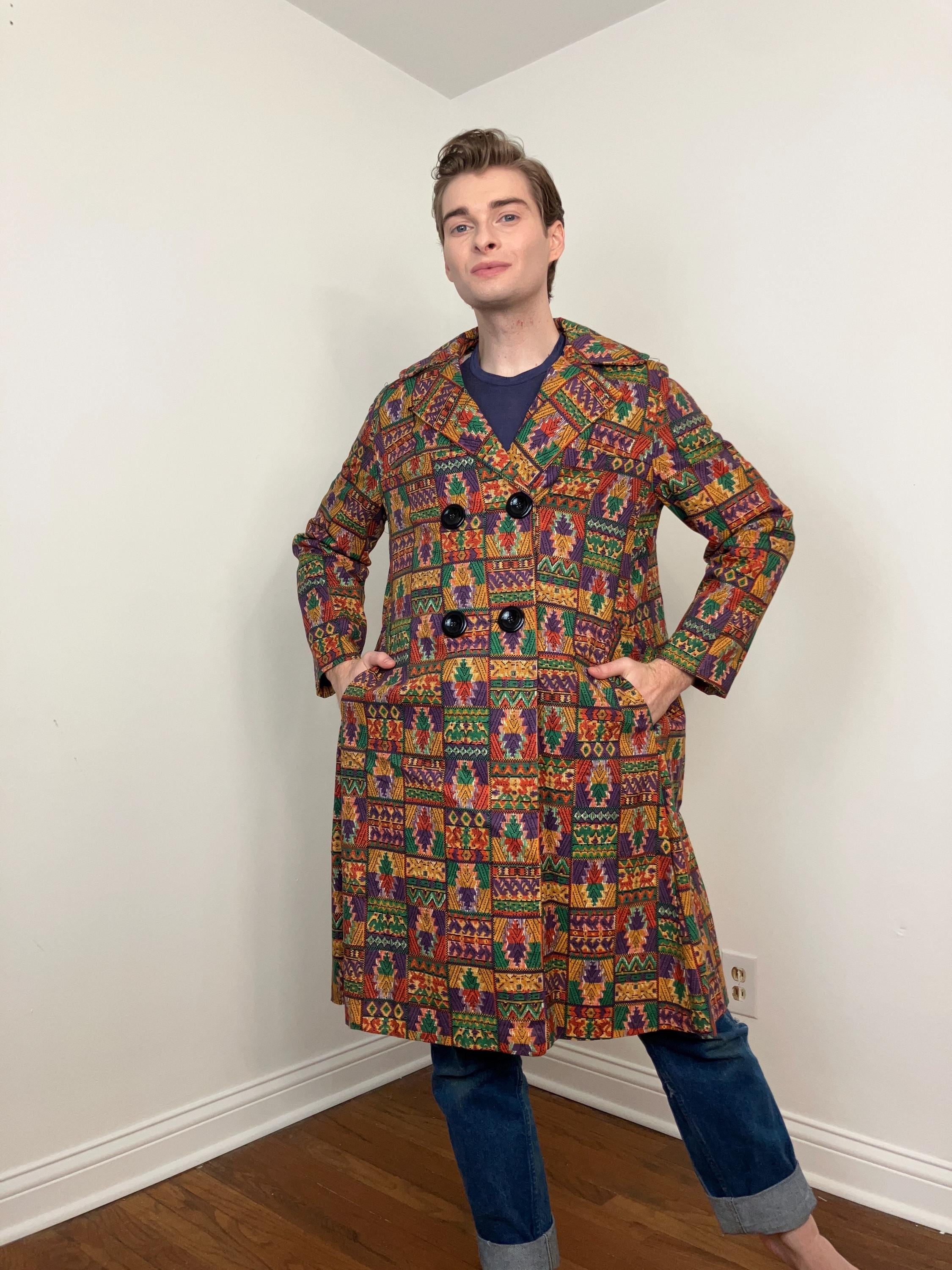 60s Tapestry Print Double Breasted Swing Coat - Etsy