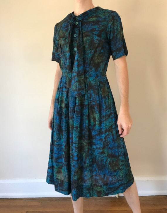 50s Abstract floral print dress