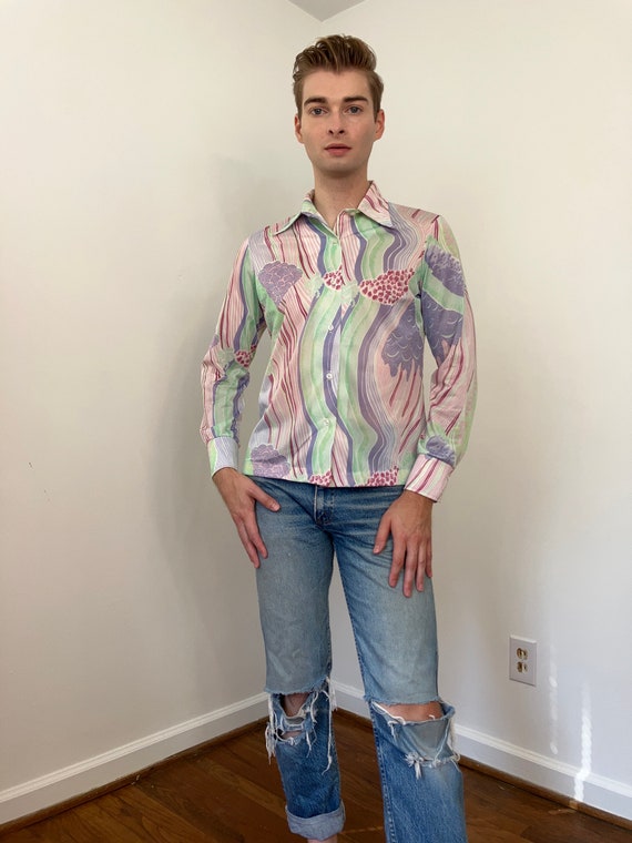 70s abstract print disco shirt - image 2