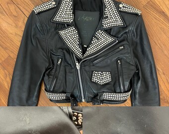 80s La Roxx Studded Black Leather Cropped Moto Jacket - Etsy