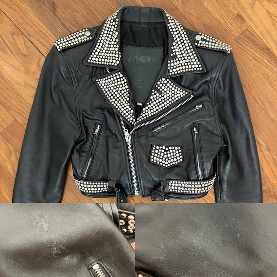 80s La Roxx Studded Black Leather Cropped Moto Jacket - Etsy