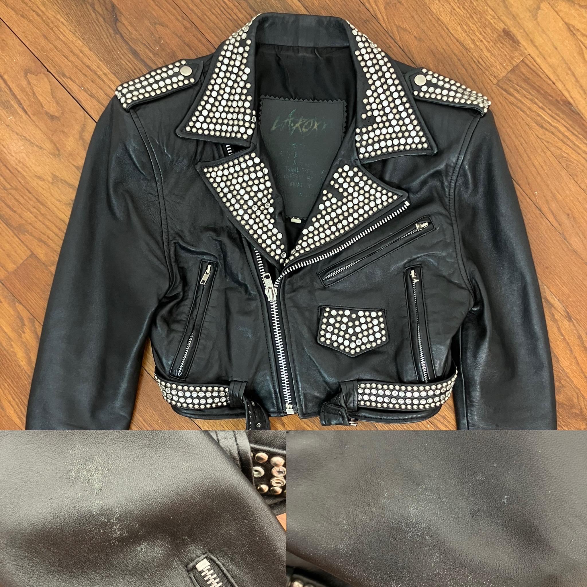 80s La Roxx Studded Black Leather Cropped Moto Jacket - Etsy