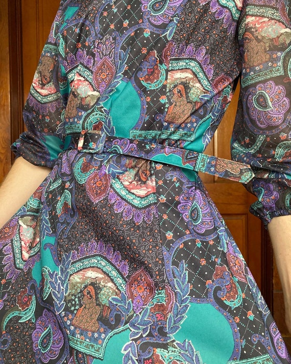 70s Indian inspired novelty print dress