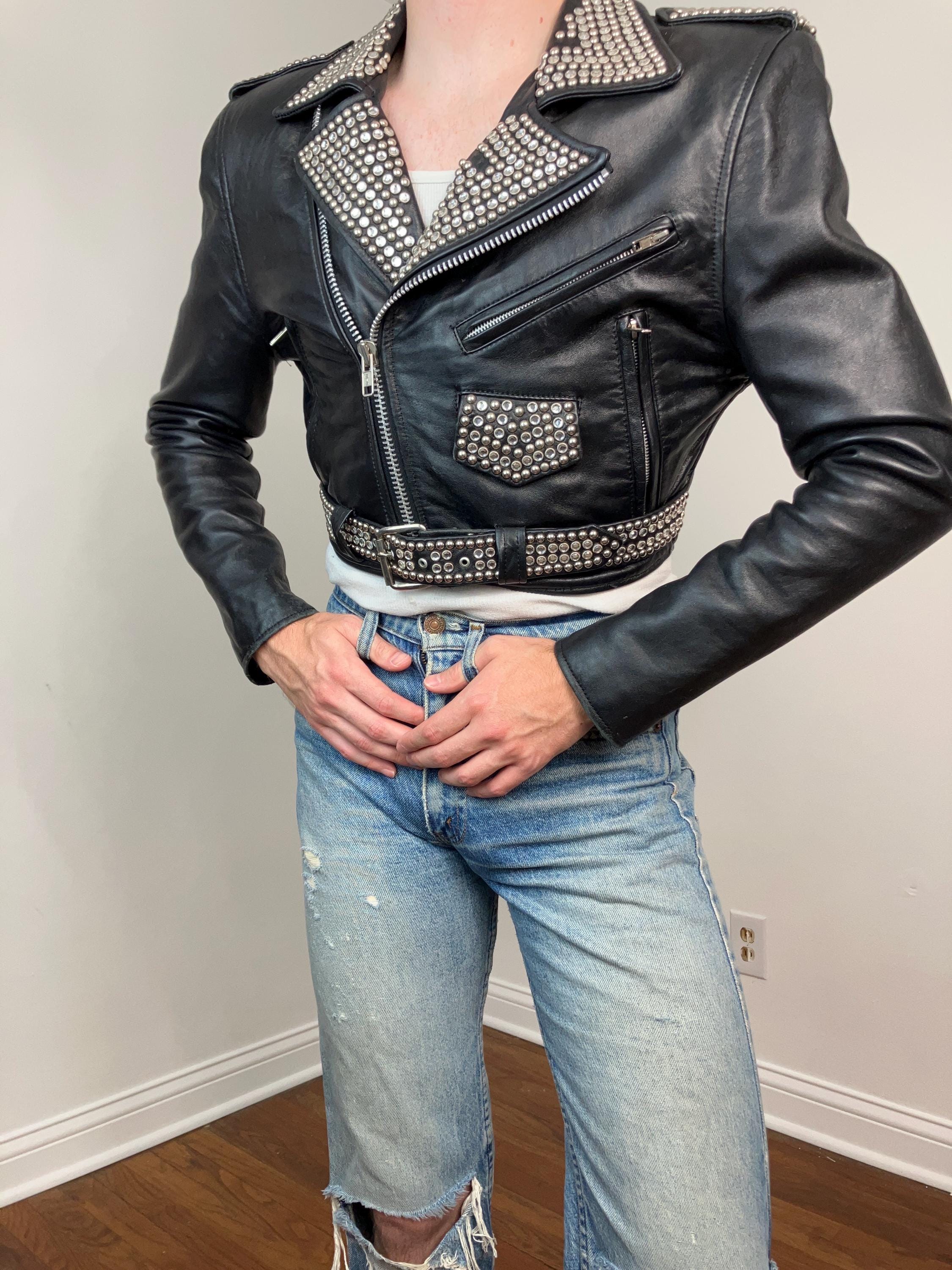80s La Roxx Studded Black Leather Cropped Moto Jacket - Etsy