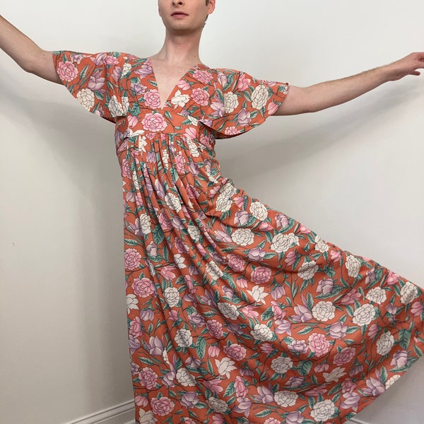 70s Floral flutter sleeve maxi dress