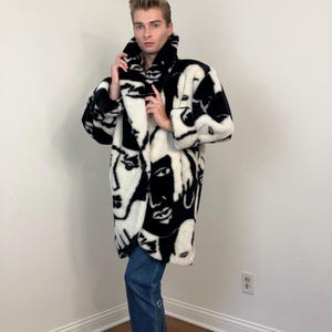 80s Donny Brook Faux Fur Face Print Coat - Etsy 80s Donny Brook Faux Fur Face Print Coat - Etsy