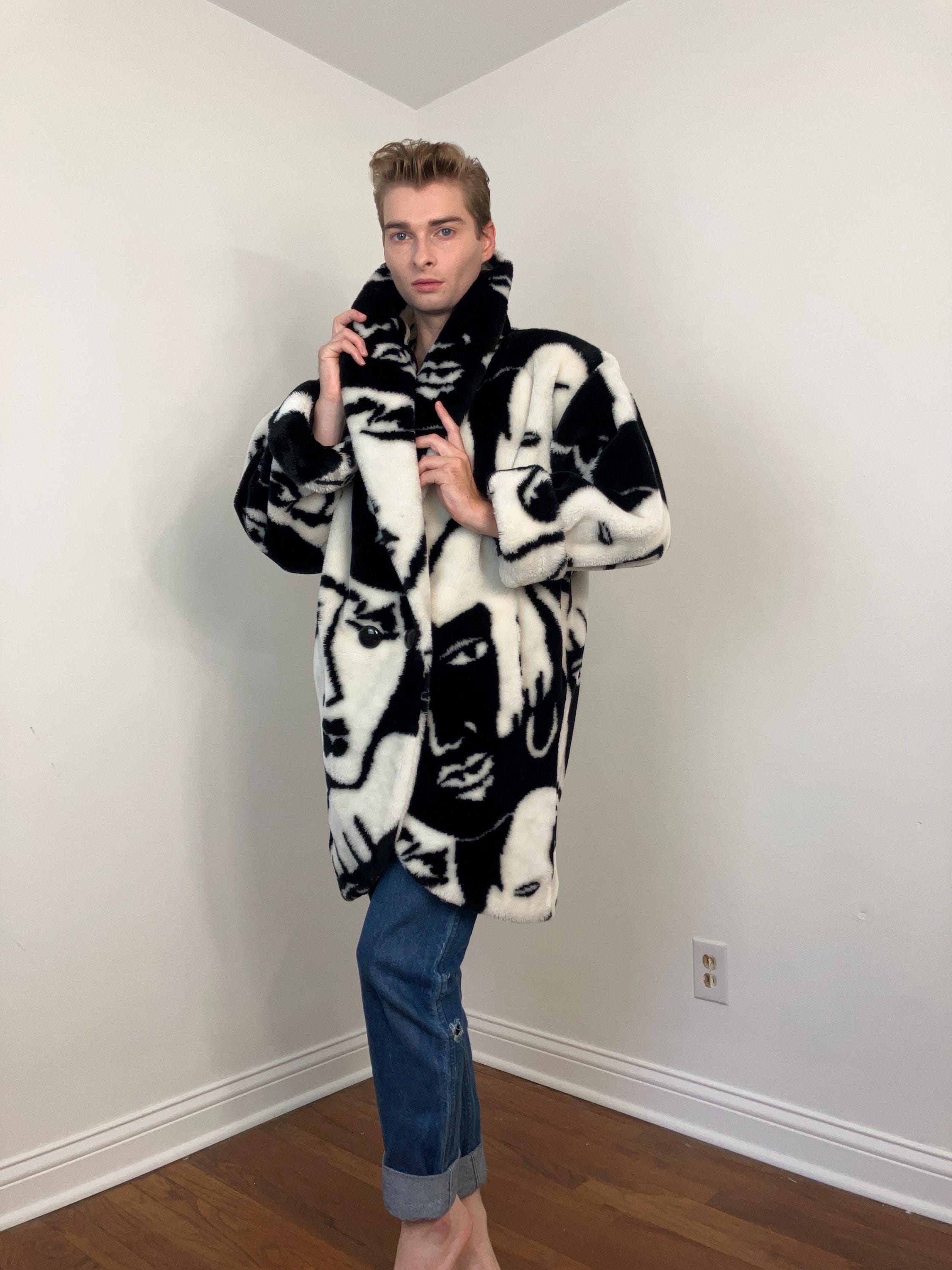 80s Donny Brook Faux Fur Face Print Coat - Etsy