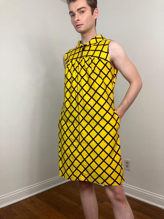 60s Evelyn Pearson lattice grid print shift dress - image 2