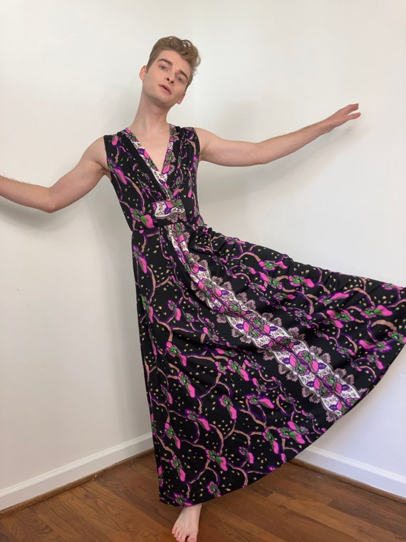 70s Dark floral maxi dress - image 4