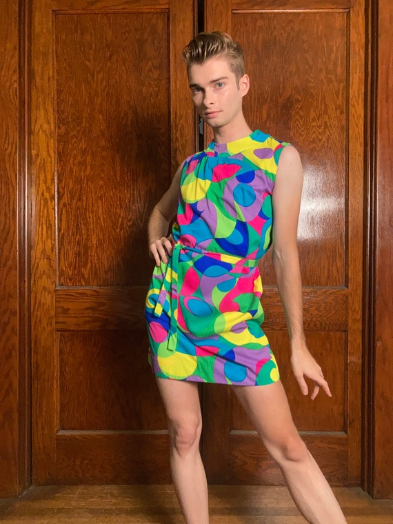 Late 60s Psychedelic mod mini dress - image 1