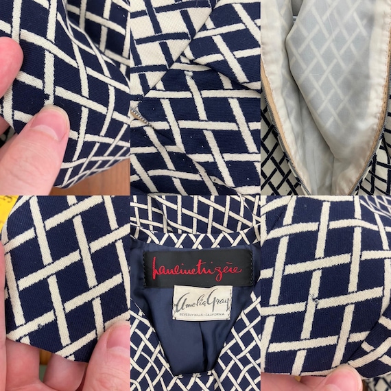 60s Pauline Trigere wool lattice pattern dress set - image 10