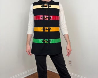 70s Mod wool knit vest with multi-colored vinyl stripes