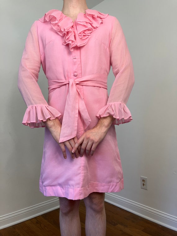 60s Pink ruffled dress - image 7