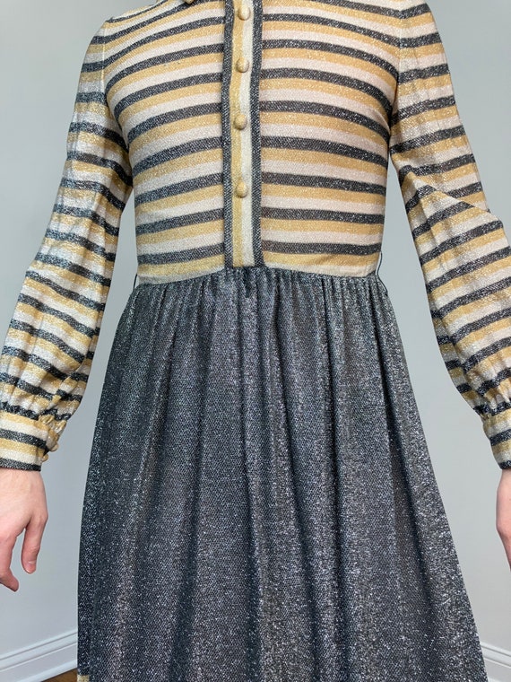 metallic striped dress Ailith Metallic Striped Formal Dress in Blue | Size: XS | Knit Fabric