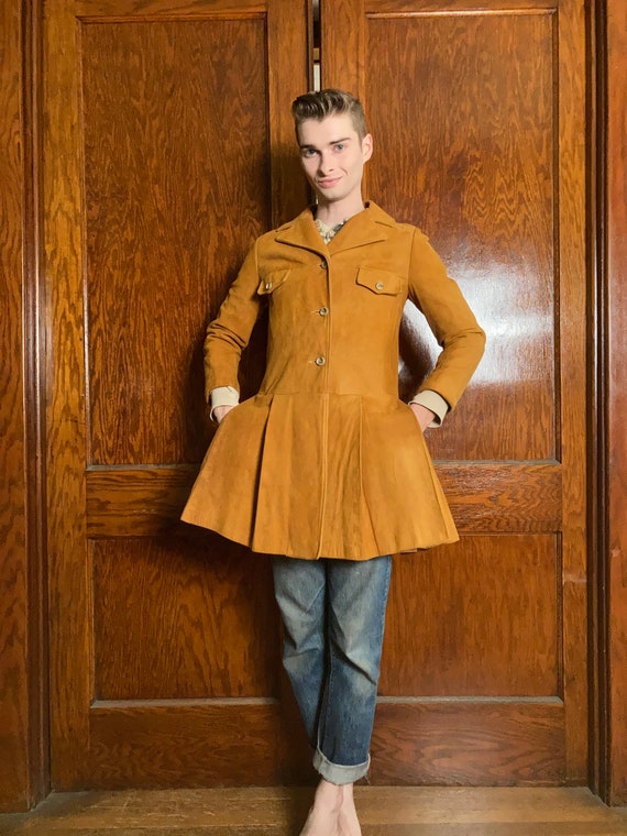 60s Suede pleated dress coat - image 2