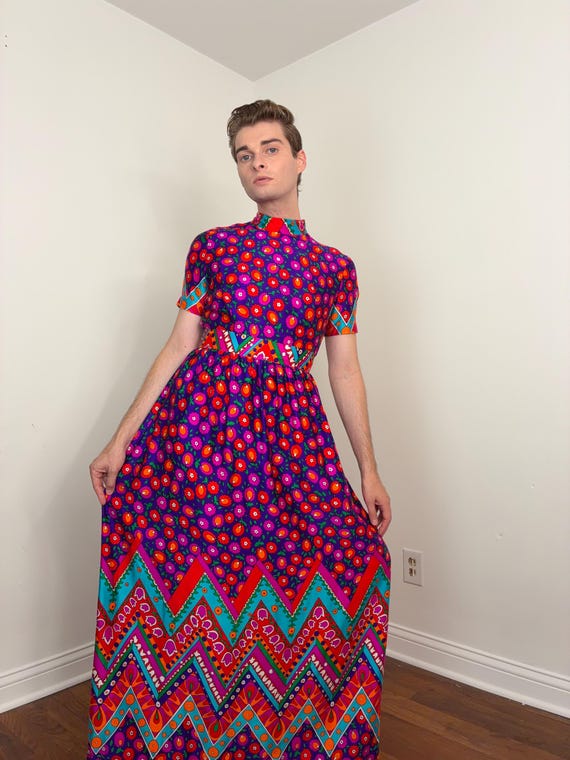 Vintage 70s Alex Coleman psychedelic groovy print maxi dress