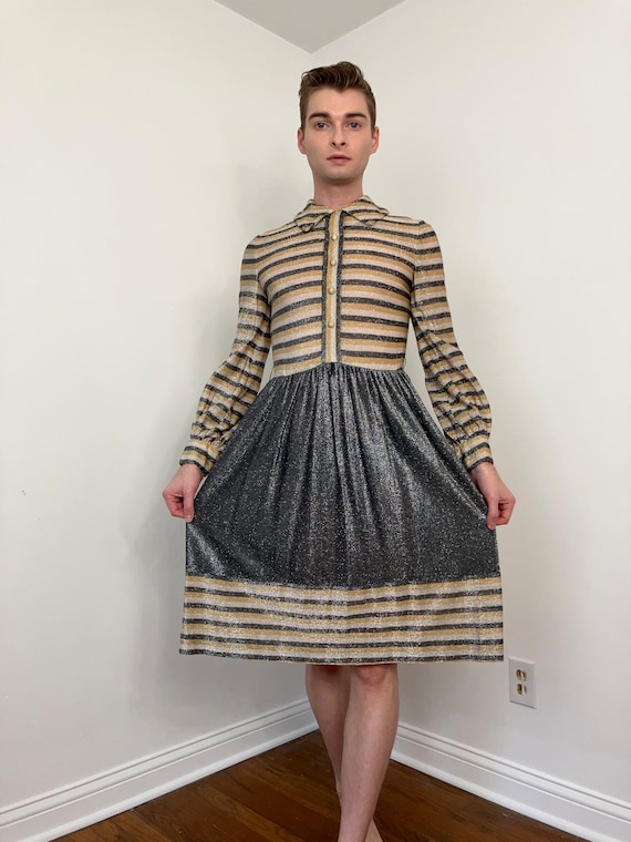 70s Striped Metallic Dress - Etsy