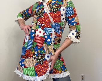 Jaqueta envelope acolchoada com estampa patchwork dos anos 70