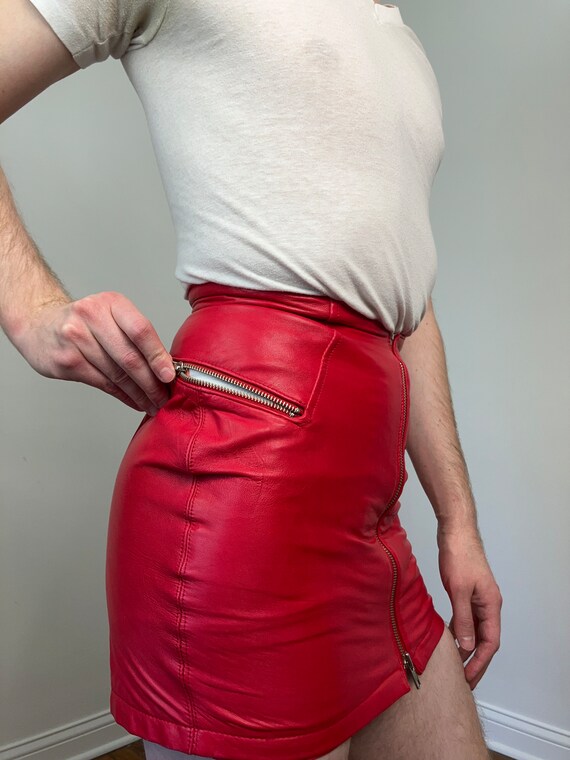 80s North Beach Leather red leather mini skirt - image 10