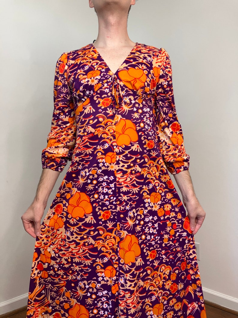 70s Abstract floral maxi dress image 9