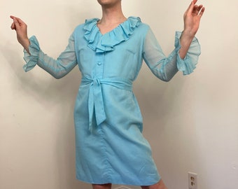 60s Blue ruffled dress