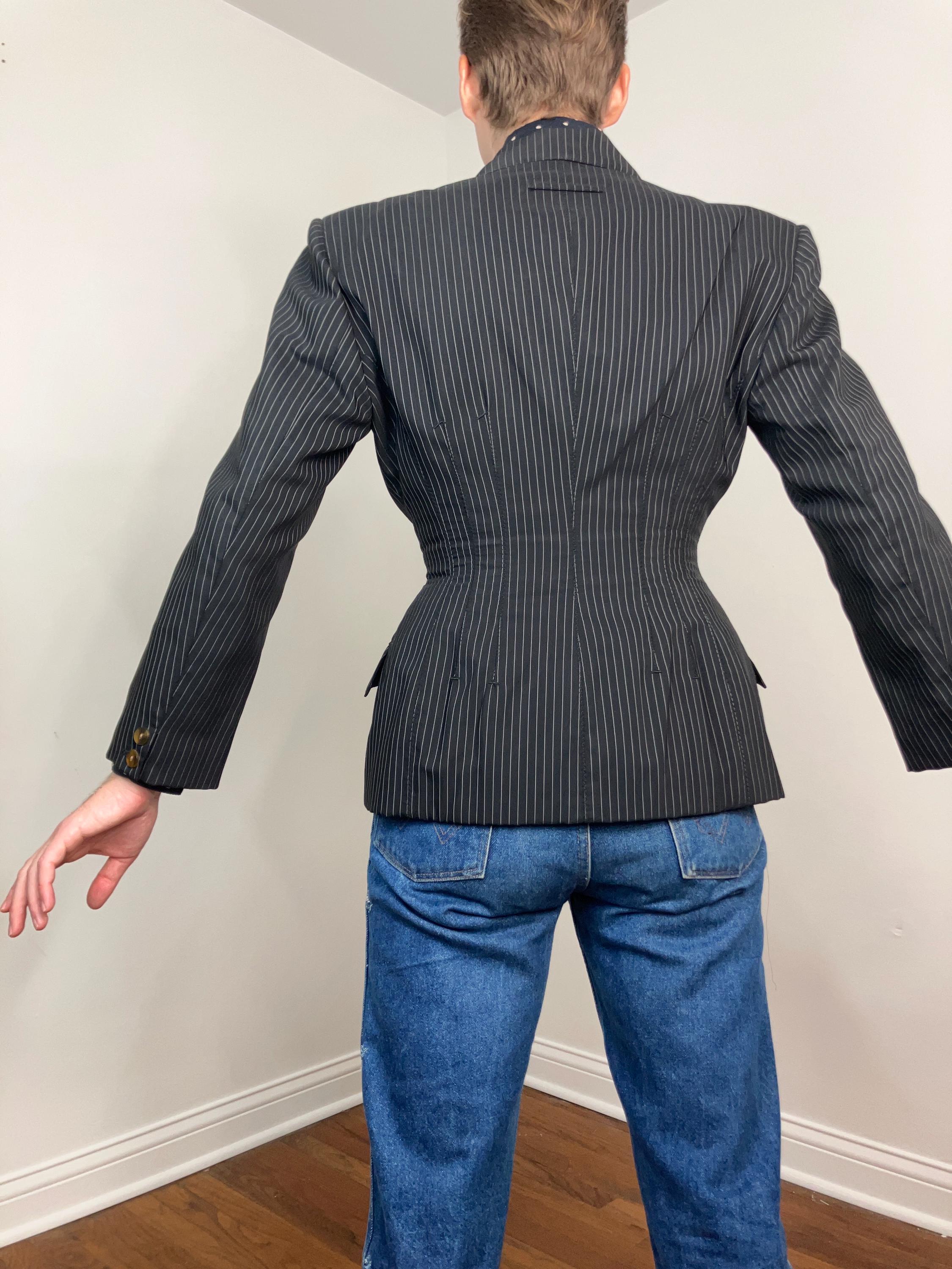 80s Jean Paul Gaultier Pour Gibo Pinstripe Fitted Blazer With Bone
