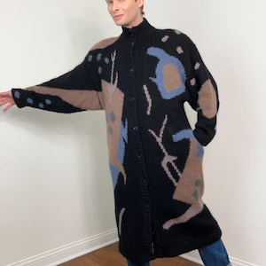 80s Abstract long cardigan sweater coat by Segue