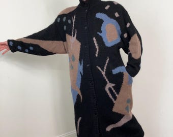 80s Abstract long cardigan sweater coat by Segue