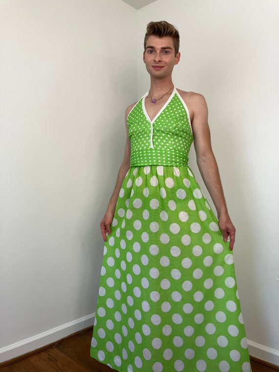 70s Polka dot halter top maxi dress - image 2