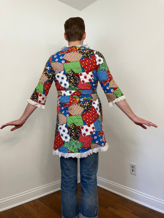 70s Patchwork print quilted wrap jacket - image 7