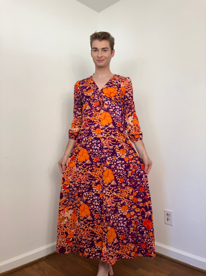 70s Abstract floral maxi dress image 3