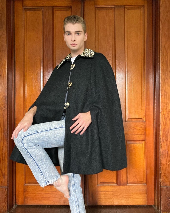70s black cape with leopard accents