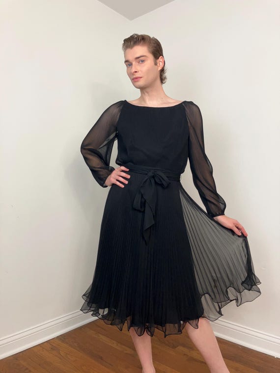 black dress with colored pleats Women's Pleated Midi Dress in Black size 8
