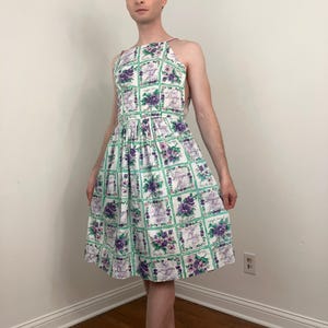 50s Fit and Flare floral novelty print sundress