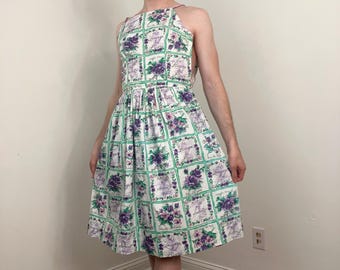 50s Fit and Flare floral novelty print sundress