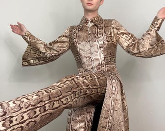Rare 60s / Early 70s Satin snake print two-piece pant set