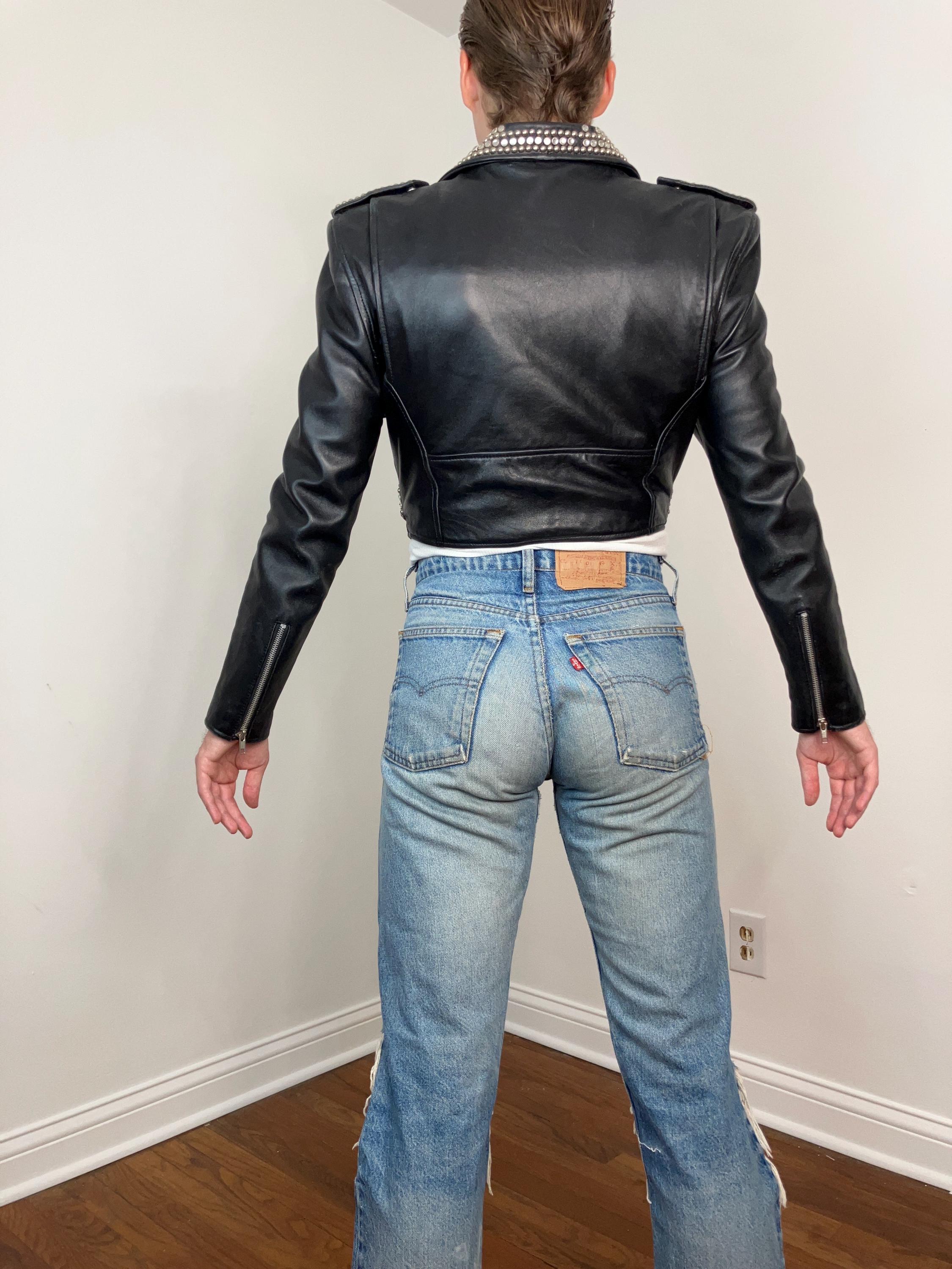 80s La Roxx Studded Black Leather Cropped Moto Jacket - Etsy