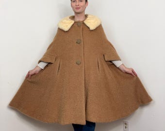 60s Mohair blend cape with mink fur collar