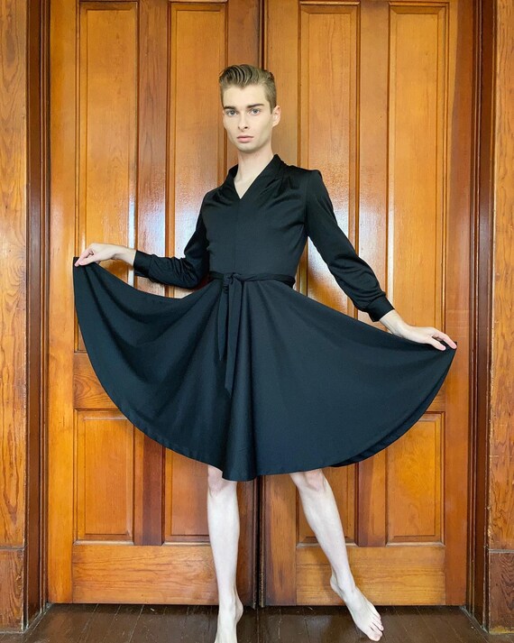 70s Black dress with full circle skirt and matchin