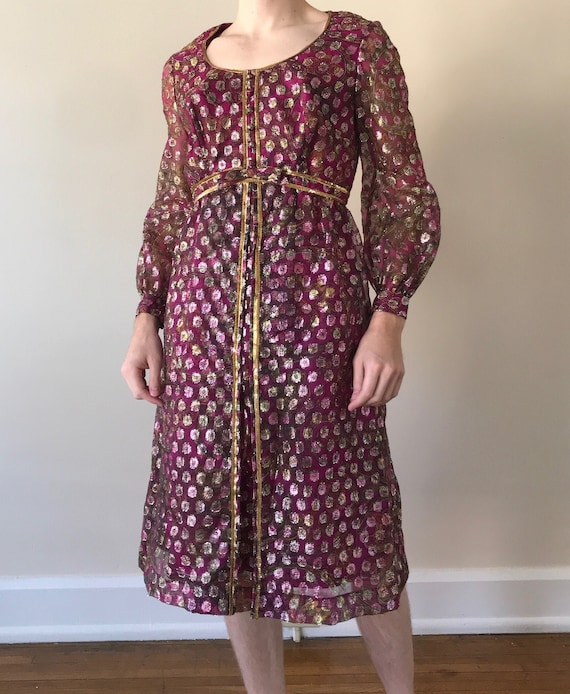 Deadstock 70s Metallic paisley print dress