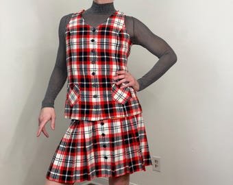 70s Bobbie Brooks plaid two piece skirt and vest set
