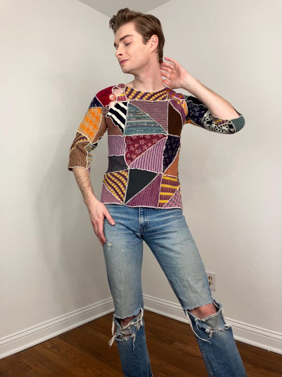 70s Patchwork sweater - image 3