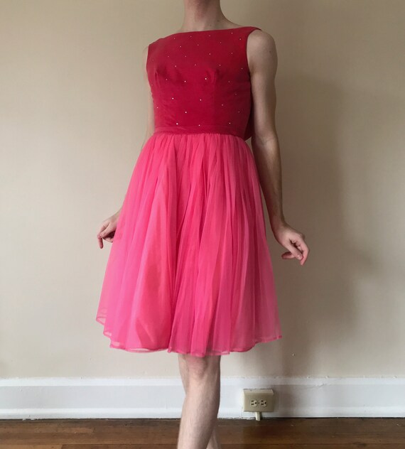 50s Pink velvet party dress