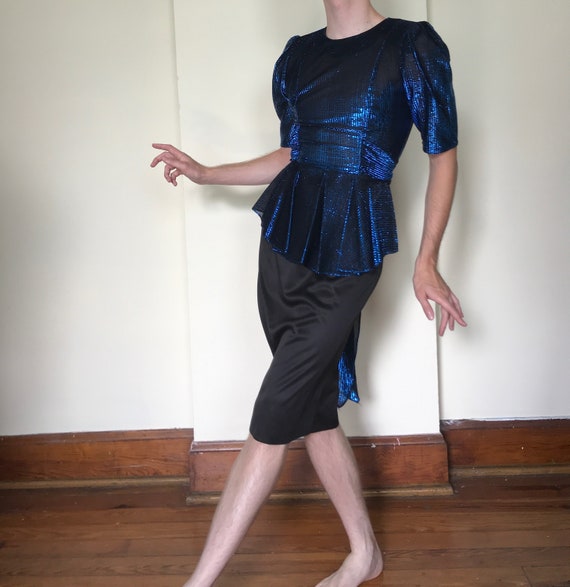 80s metallic peplum dress
