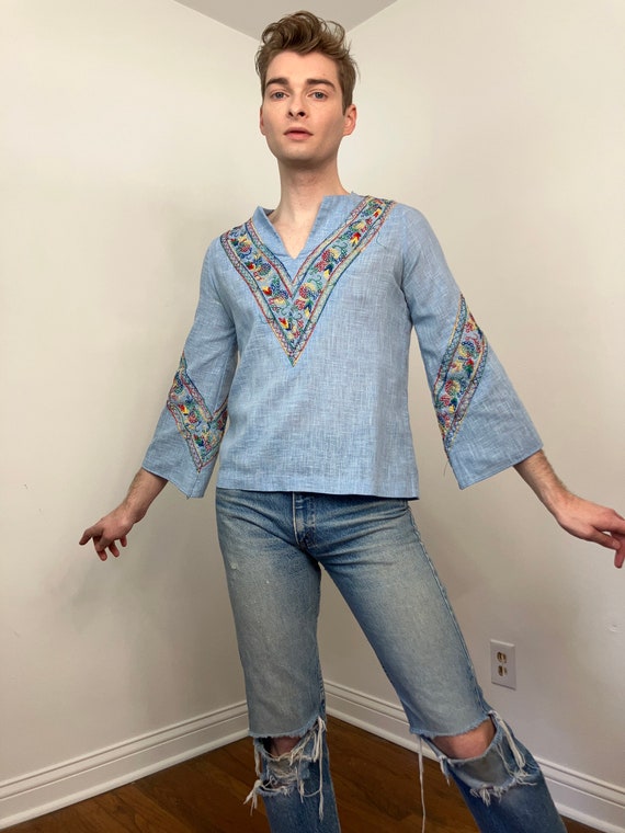 Late 60s / 70s Cotton rainbow embroidery top